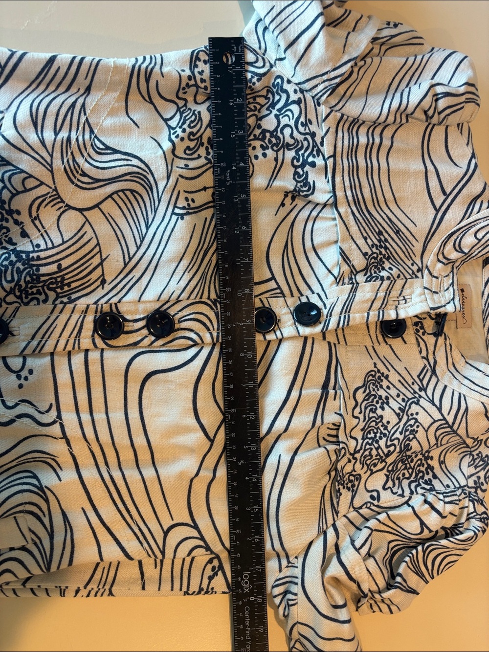 Anthropologie Elevenses Steamfest Wave Print Linen Blend Jacket Coat Size 4 - Picture 10 of 14